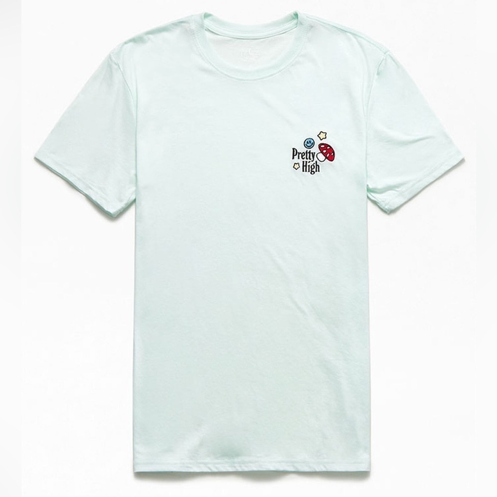 PacCares Pretty High Embroidered T-Shirt in Light Blue size medium